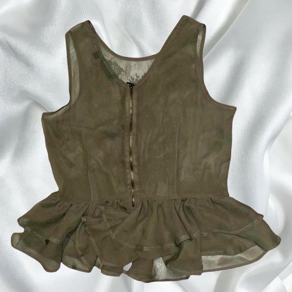 Fairycore sage sheer embroidered peplum ruffle blouse - Picture 4 of 4